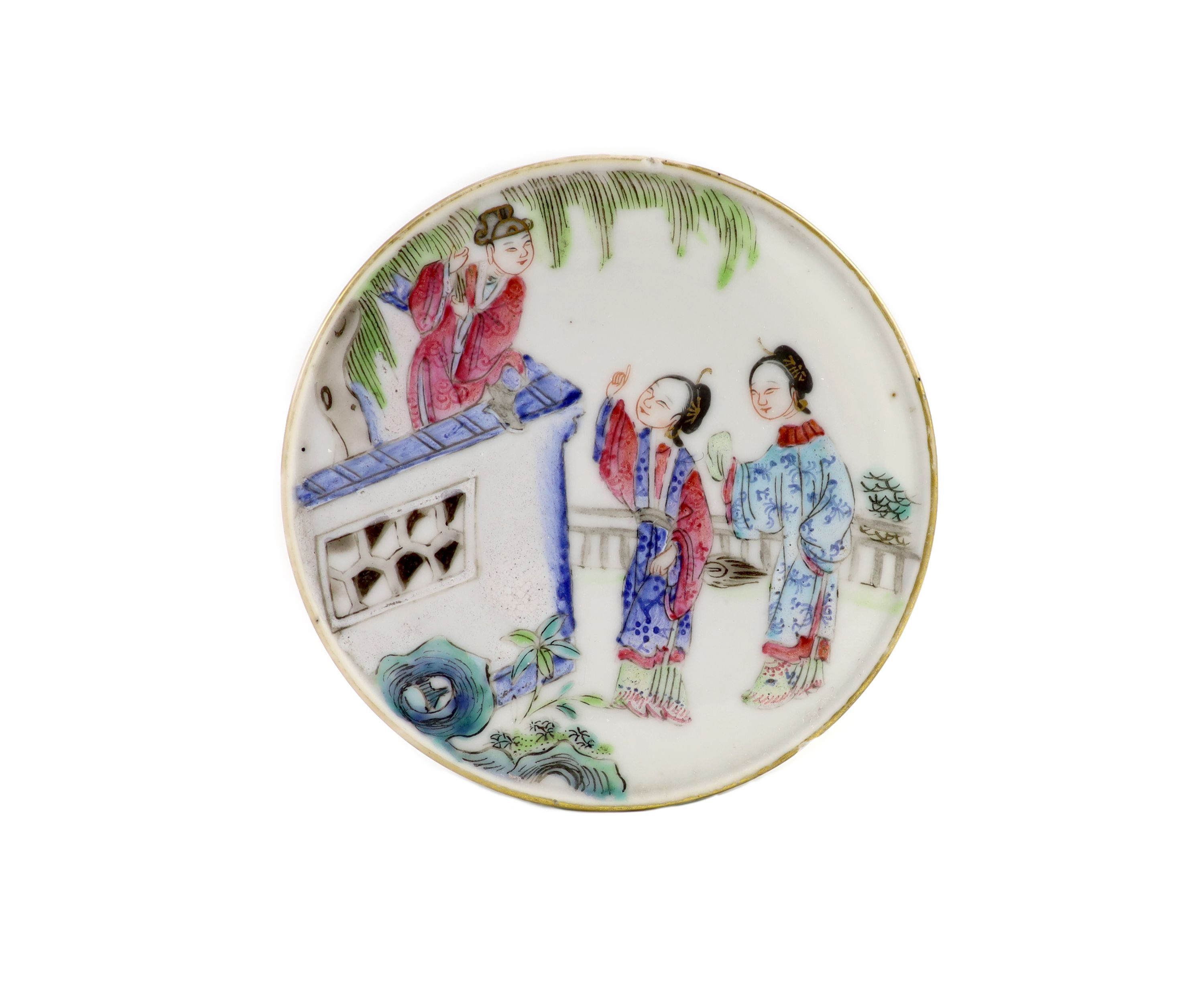 A Chinese famille rose drum-shaped box and cover, Jiaqing six character mark and period (1796-1820), 17.9 cm diameter